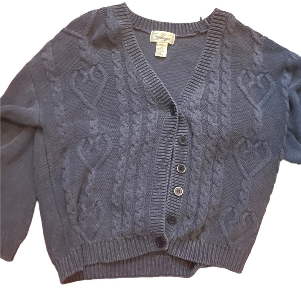 Vintage blue, deep V-necklines, long sleeve cable knit sweater Size Medium
